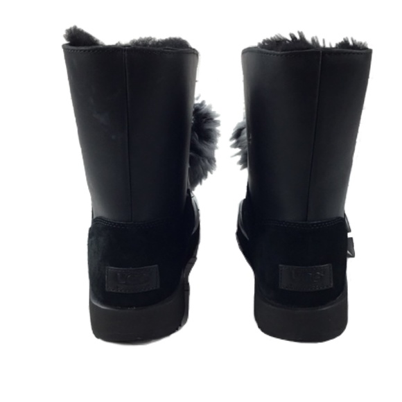 UGG Isley Black Waterproof Leather Pom Pom Boots, Size 6 - Picture 8 of 15